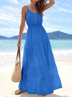 Sleeveless Tiered Maxi Dress in Blue